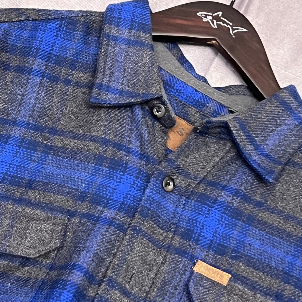 Orvis Flannel Shirt Mens Medium Blue Grey Plaid Excellent Long Sleeve Button Up